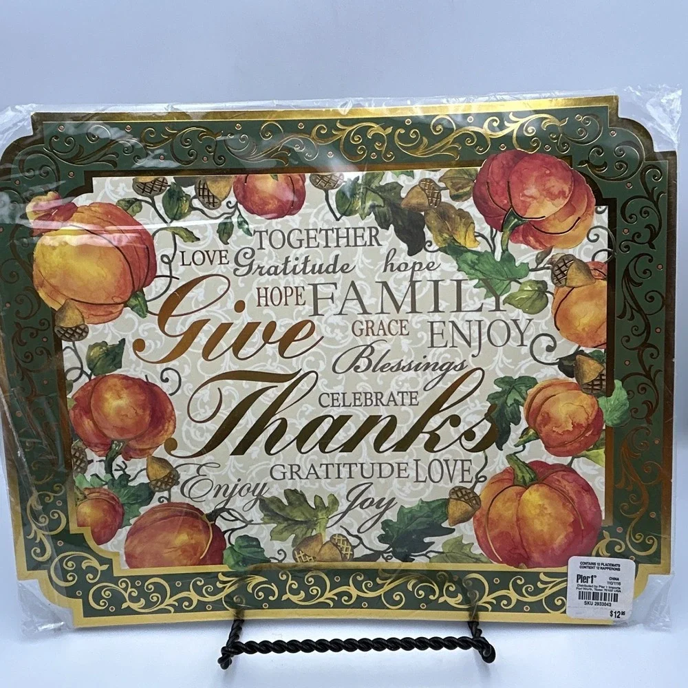 Thanksgiving Paper Placemats Set of 12 Give Thanks New Pier 1 Pumpkin Acorn Gold